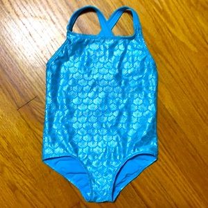 Blue Seashell Swimsuit Mini Boden 2-3 Like New